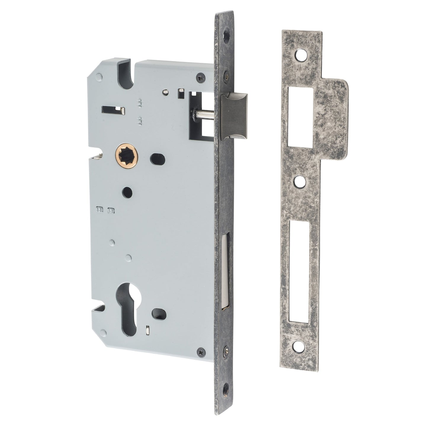 Iver Mortice Lock Euro Distressed Nickel CTC85mm Backset 60mm