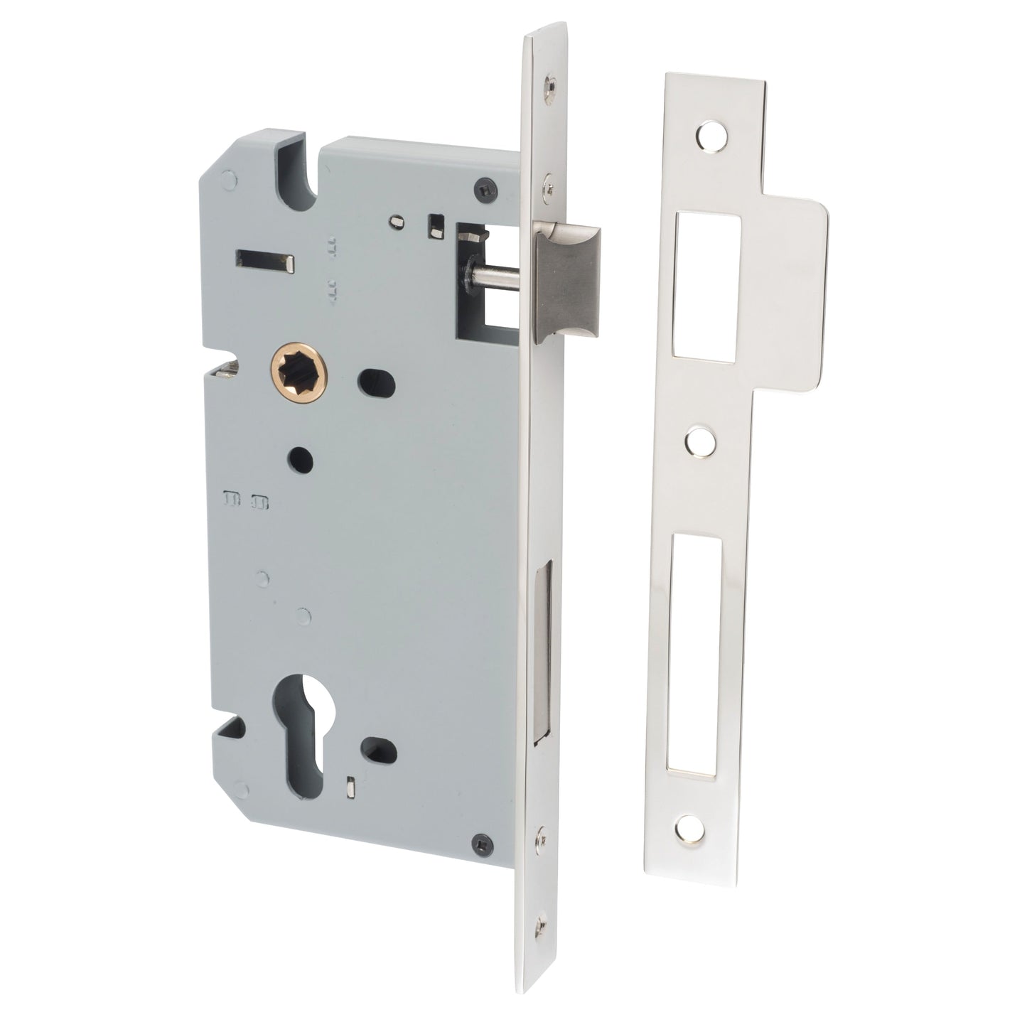 Iver Mortice Lock Euro Polished Nickel CTC85mm Backset 60mm