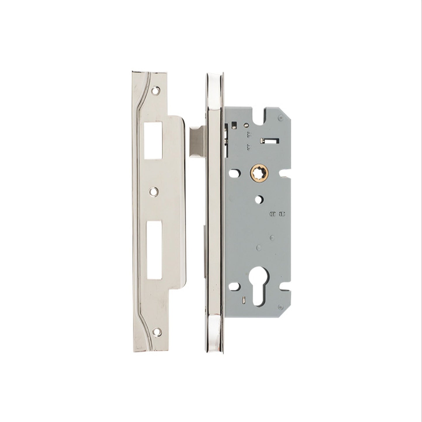 Iver Mortice Lock Euro Rebated Polished Nickel CTC85mm Backset 45mm