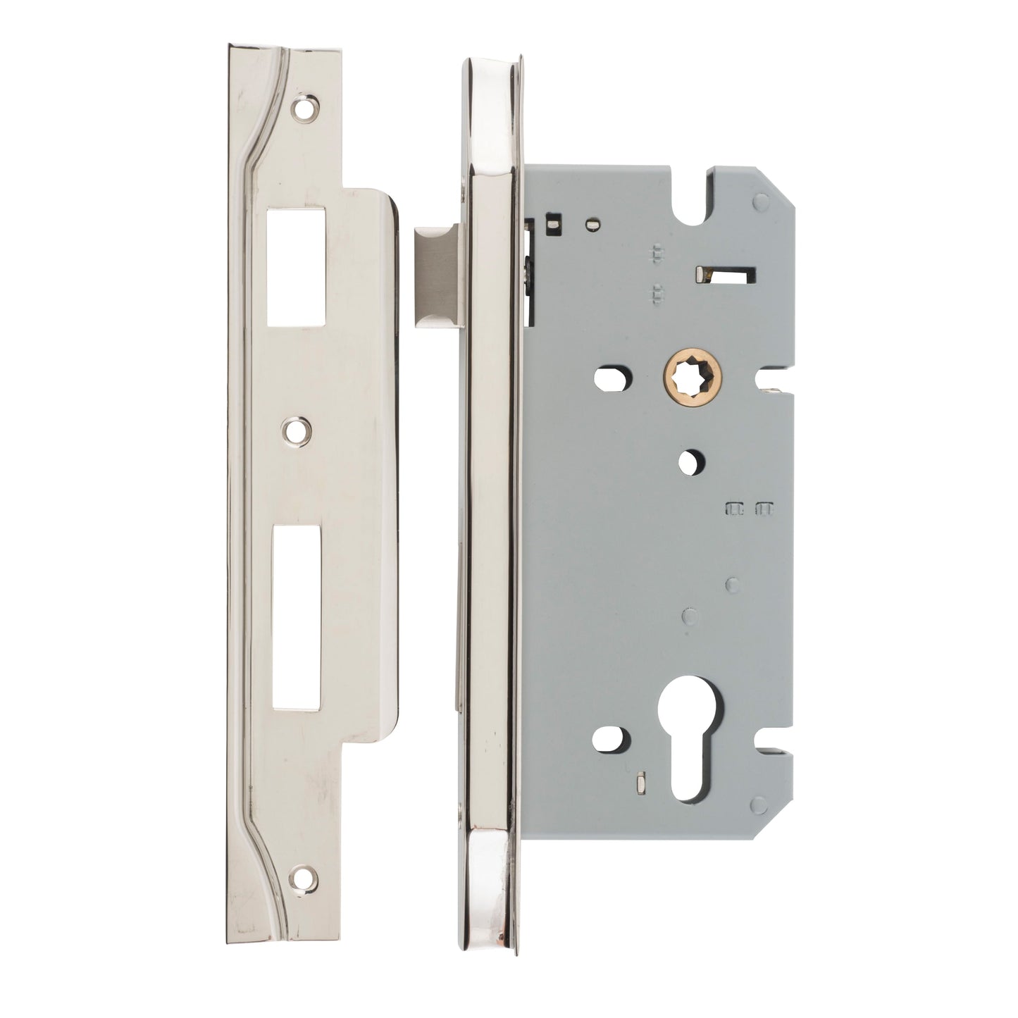 Iver Mortice Lock Euro Rebated Polished Nickel CTC85mm Backset 60mm
