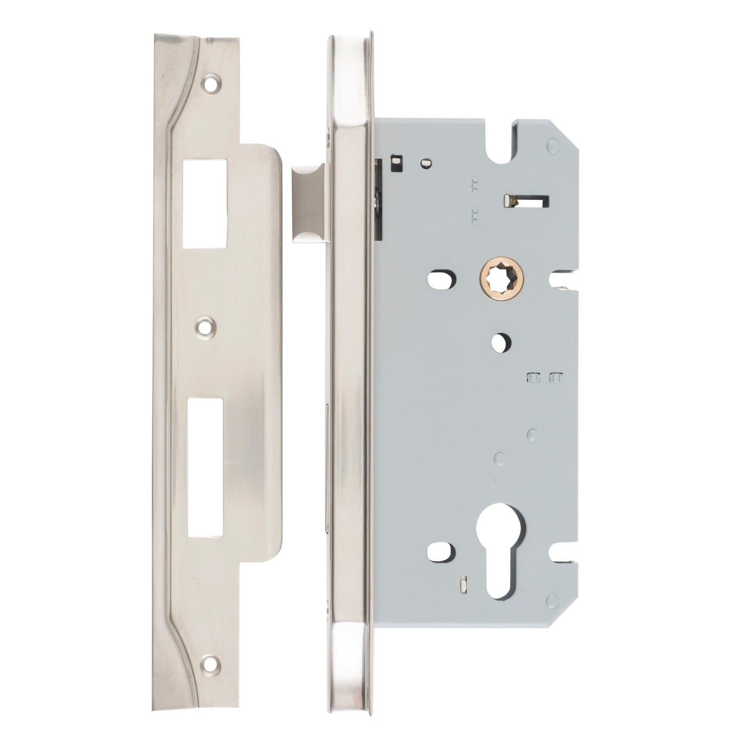Iver Mortice Lock Euro Rebated Satin Nickel CTC85mm Backset 60mm