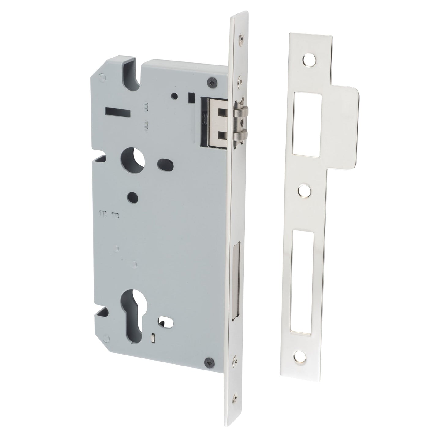 Iver Mortice Lock Roller Euro Polished Nickel CTC85mm Backset 60mm