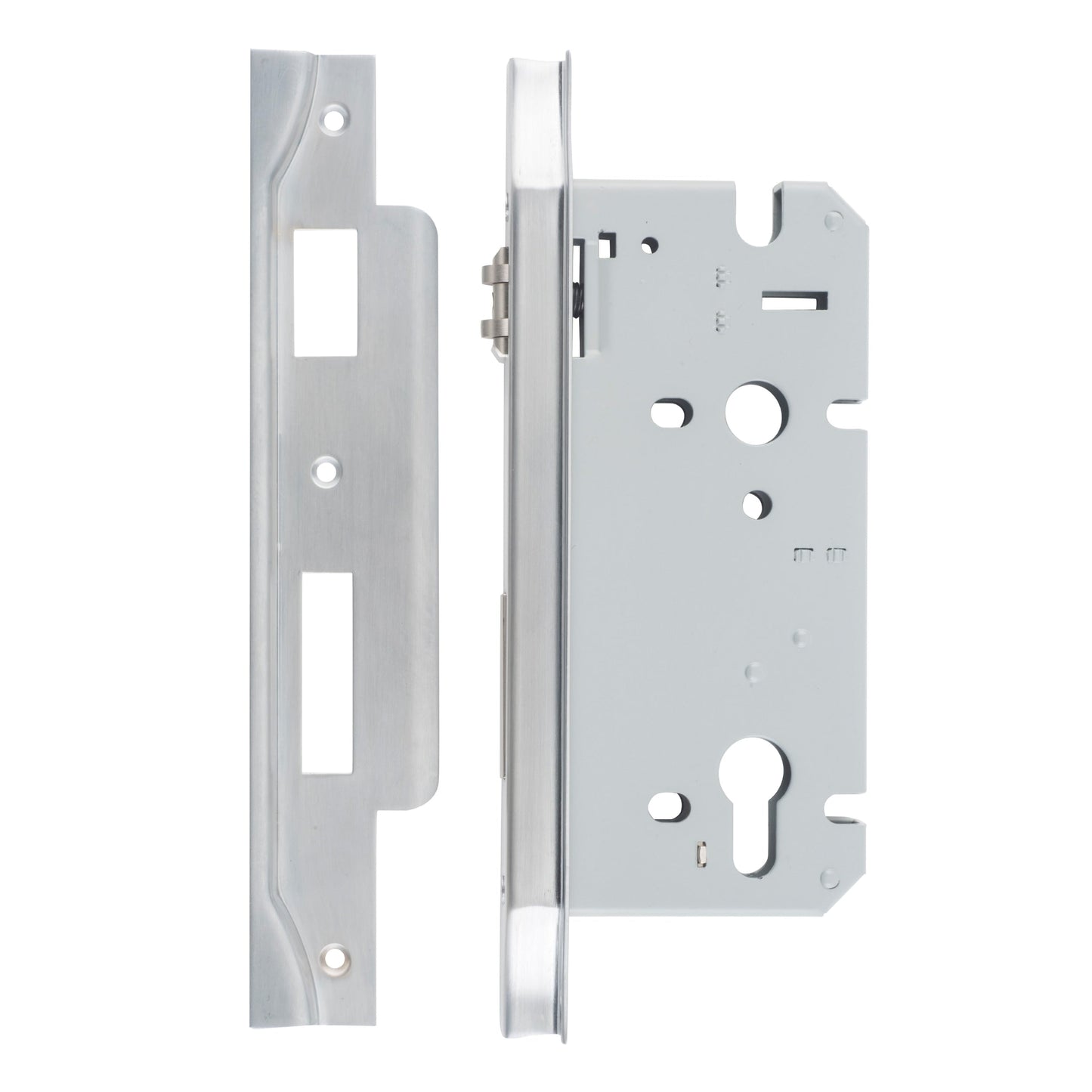 Iver Mortice Lock Roller Euro Rebated Brushed Chrome CTC85mm Backset 60mm