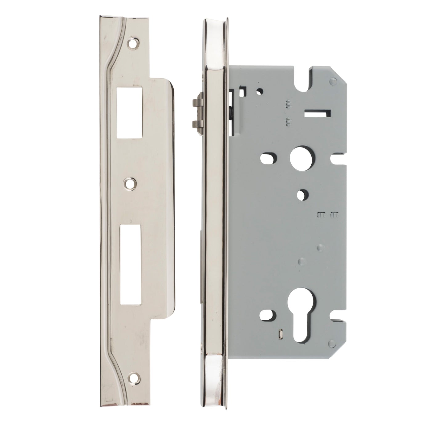 Iver Mortice Lock Roller Euro Rebated Polished Nickel CTC85mm Backset 60mm