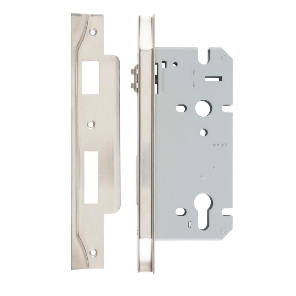 Iver Mortice Lock Roller Euro Rebated Satin Nickel CTC85mm Backset 60mm