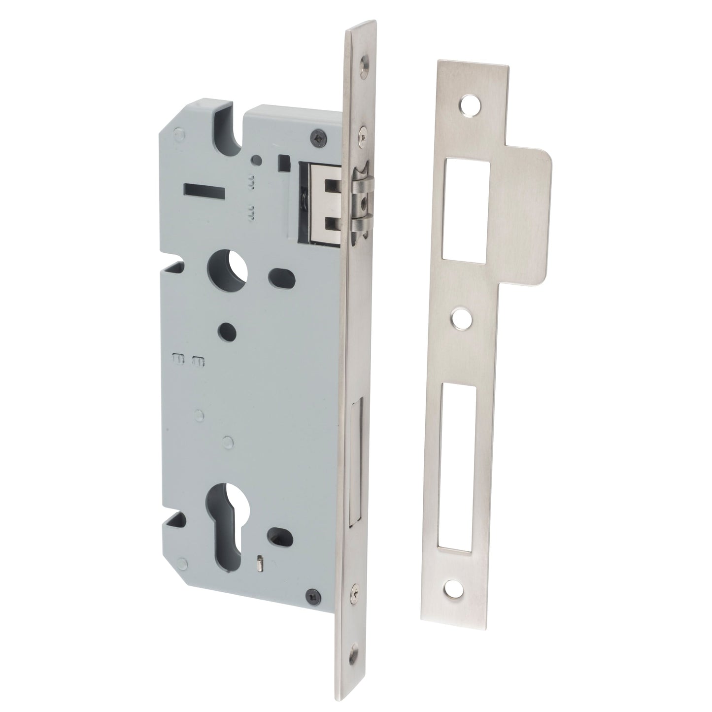 Iver Mortice Lock Roller Euro Satin Nickel CTC85mm Backset 45mm