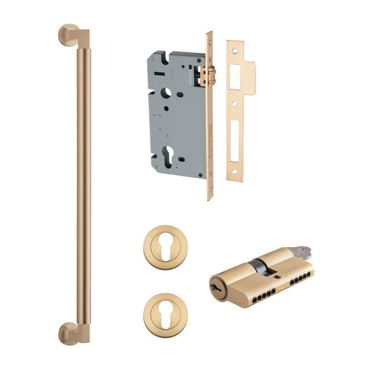 Iver Pull Handle Berlin Key/Key Brushed Brass Entrance Kit L485mm