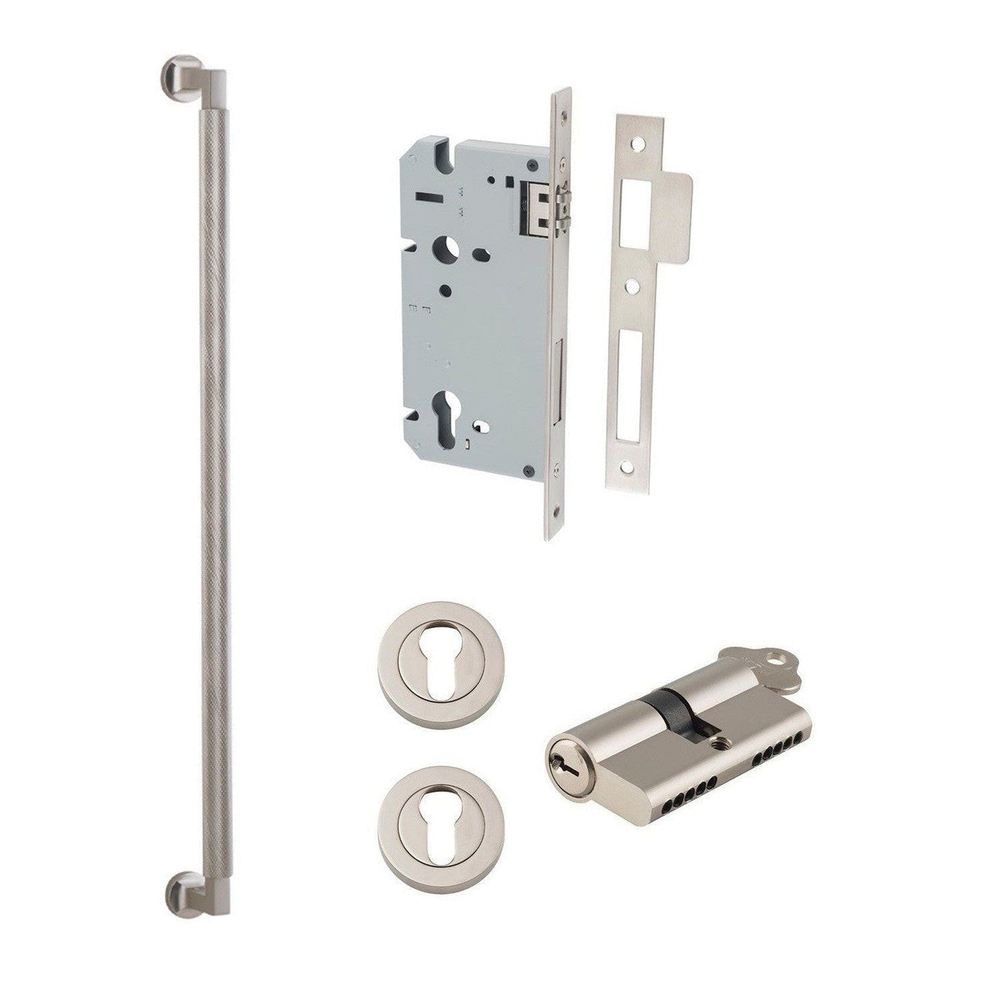 Iver Pull Handle Brunswick Key/Key Satin Nickel Entrance Kit L635mm
