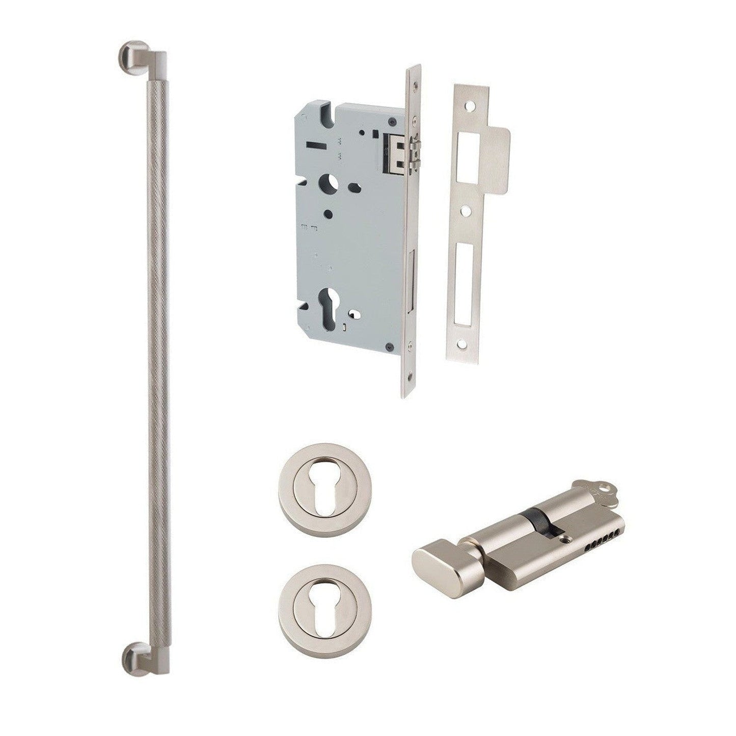 Iver Pull Handle Brunswick Key/Thumb Satin Nickel Entrance Kit L635mm
