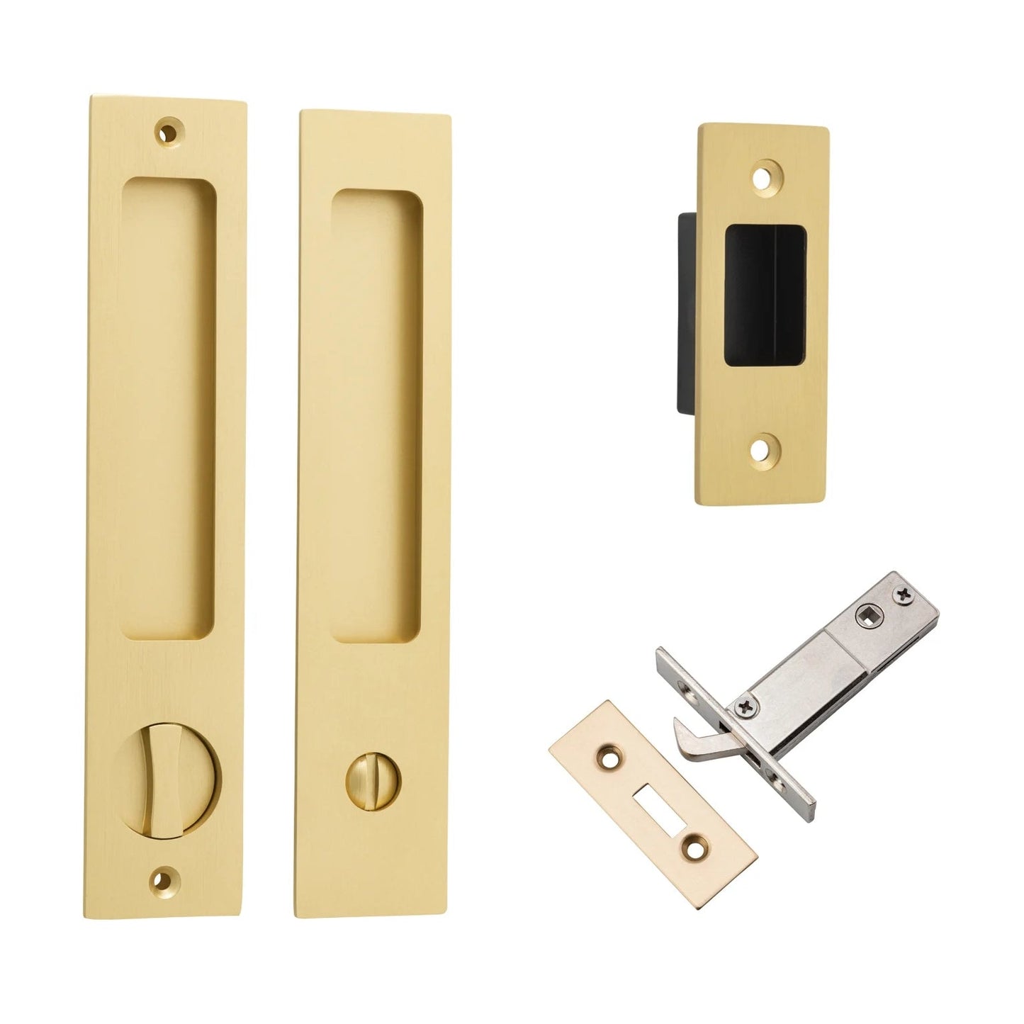 Iver Rectangular Sliding Door Pull Privacy Kit with Privacy Turn Brushed Gold PVD