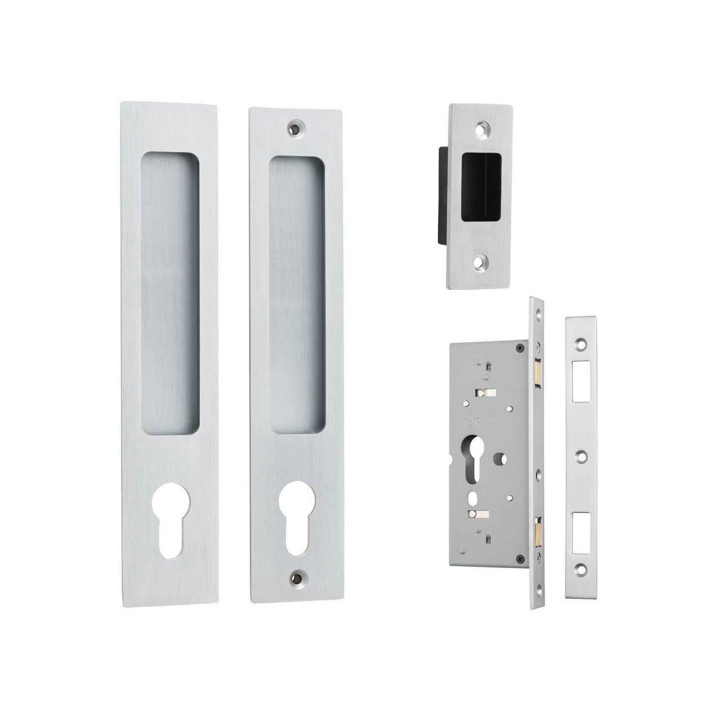 Iver Sliding Door Pull Rectangular Entrance Kit with High Security Lock Brushed Chrome