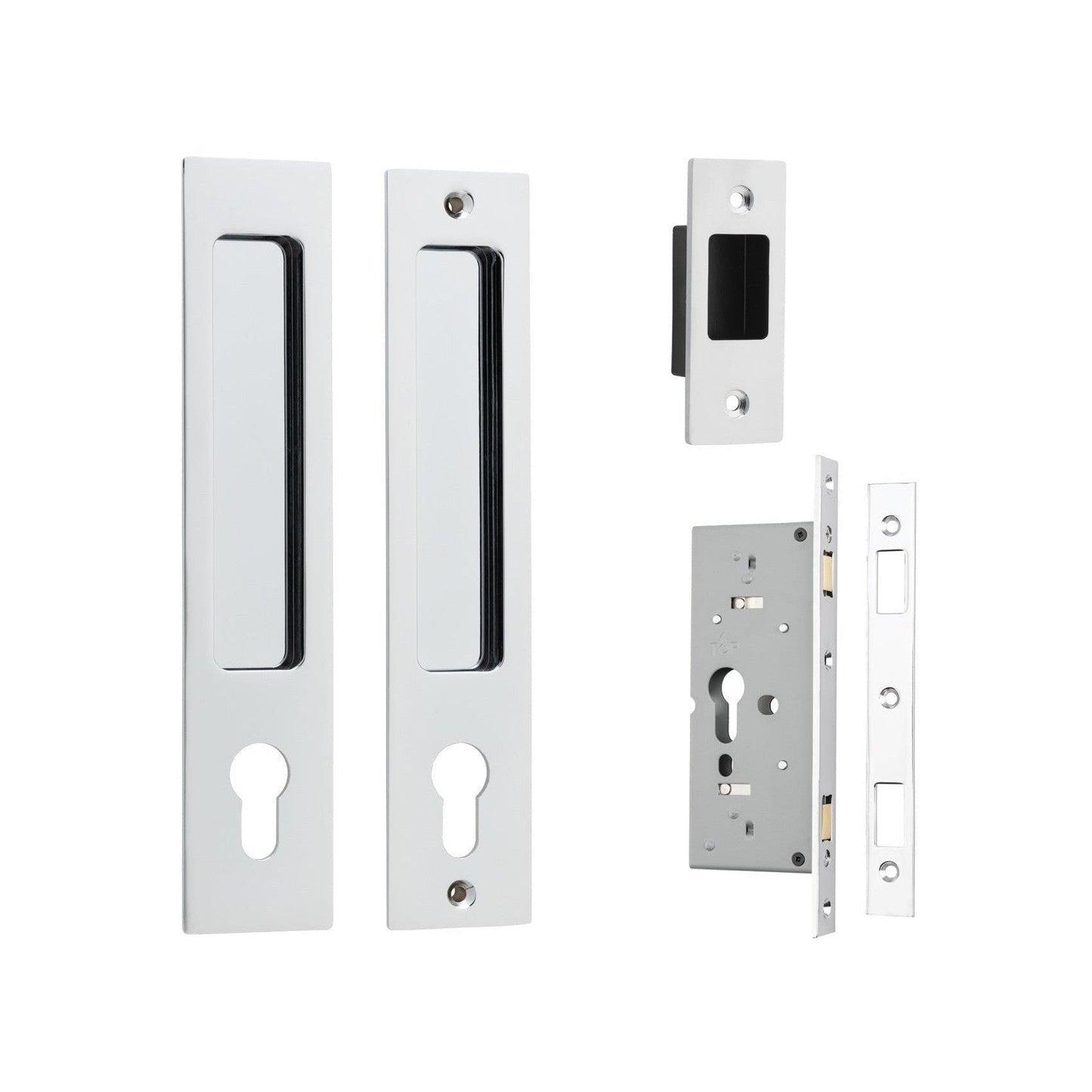 Iver Sliding Door Pull Rectangular Entrance Kit with High Security Lock Polished Chrome