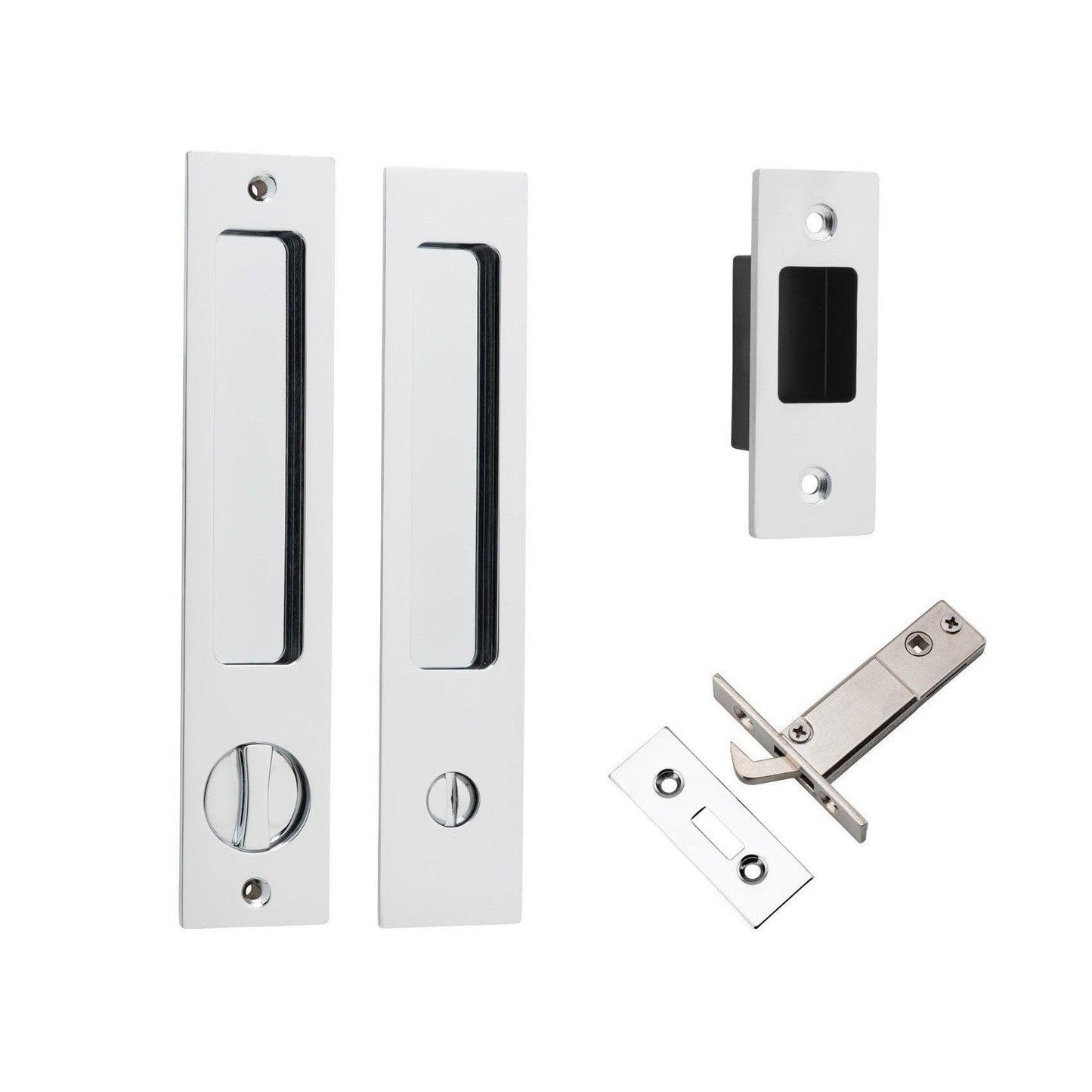 Iver Sliding Door Pull Rectangular Privacy Kit with Privacy Turn Polished Chrome