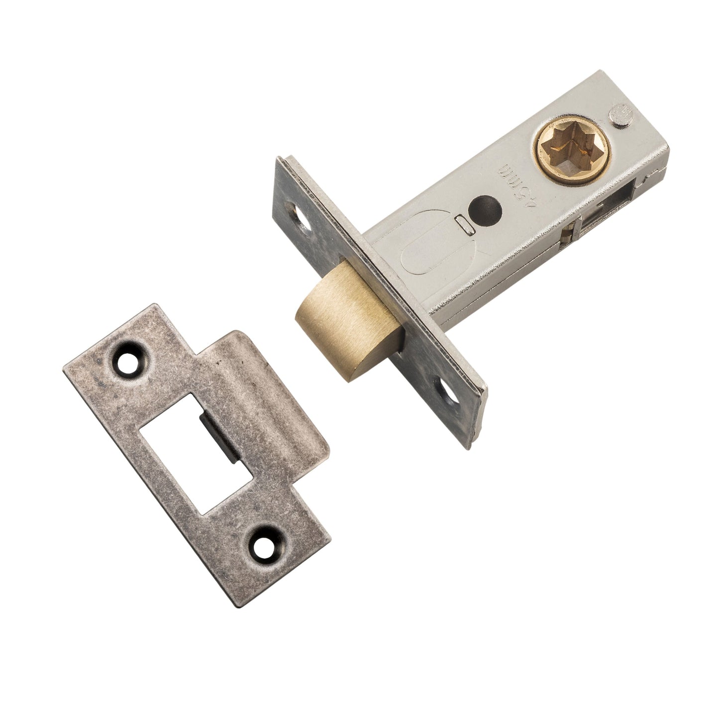 Iver Tube Latch Split Cam Hard Sprung 'T' Striker Distressed Nickel Backset 45mm