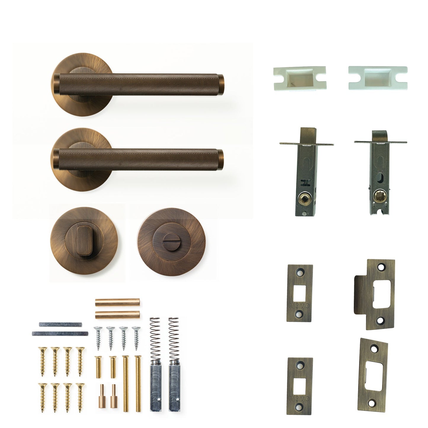 Momo Bellevue Knurled Door Handle Tubular Latch Privacy Set Bronze