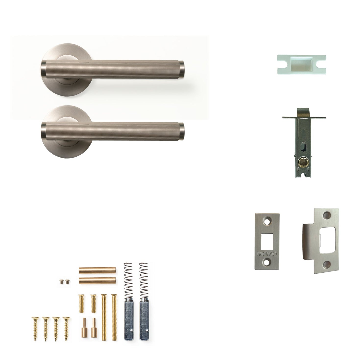 Momo Bellevue Lined Door Handle Tubular Latch Passage Set Dull Brushed Nickel