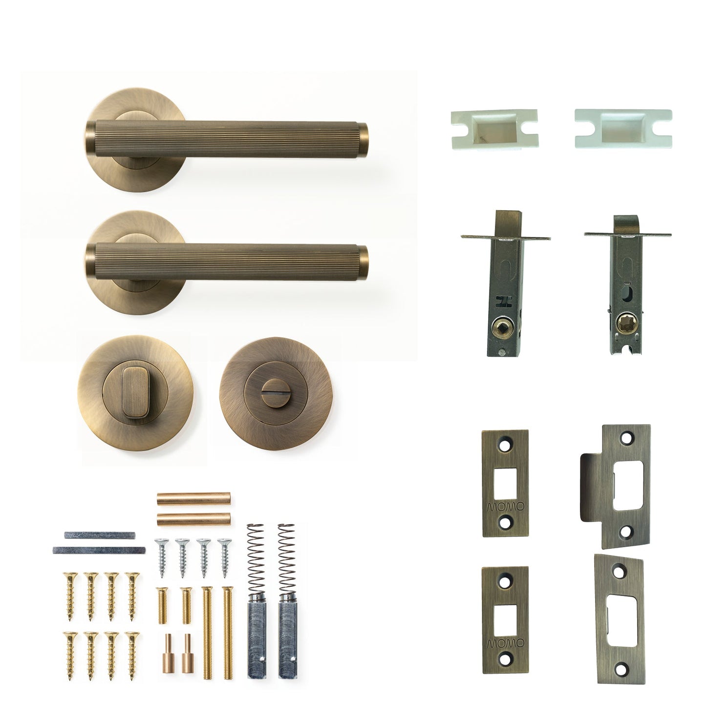 Momo Bellevue Lined Door Handle Tubular Latch Privacy Set Dark Brushed Brass