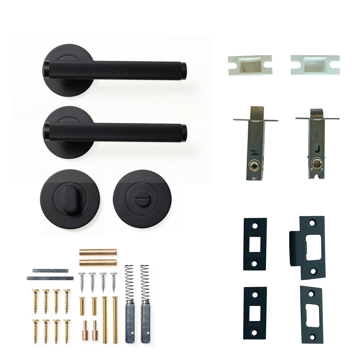 Momo Bellevue Lined Door Handle Tubular Latch Privacy Set Matt Black