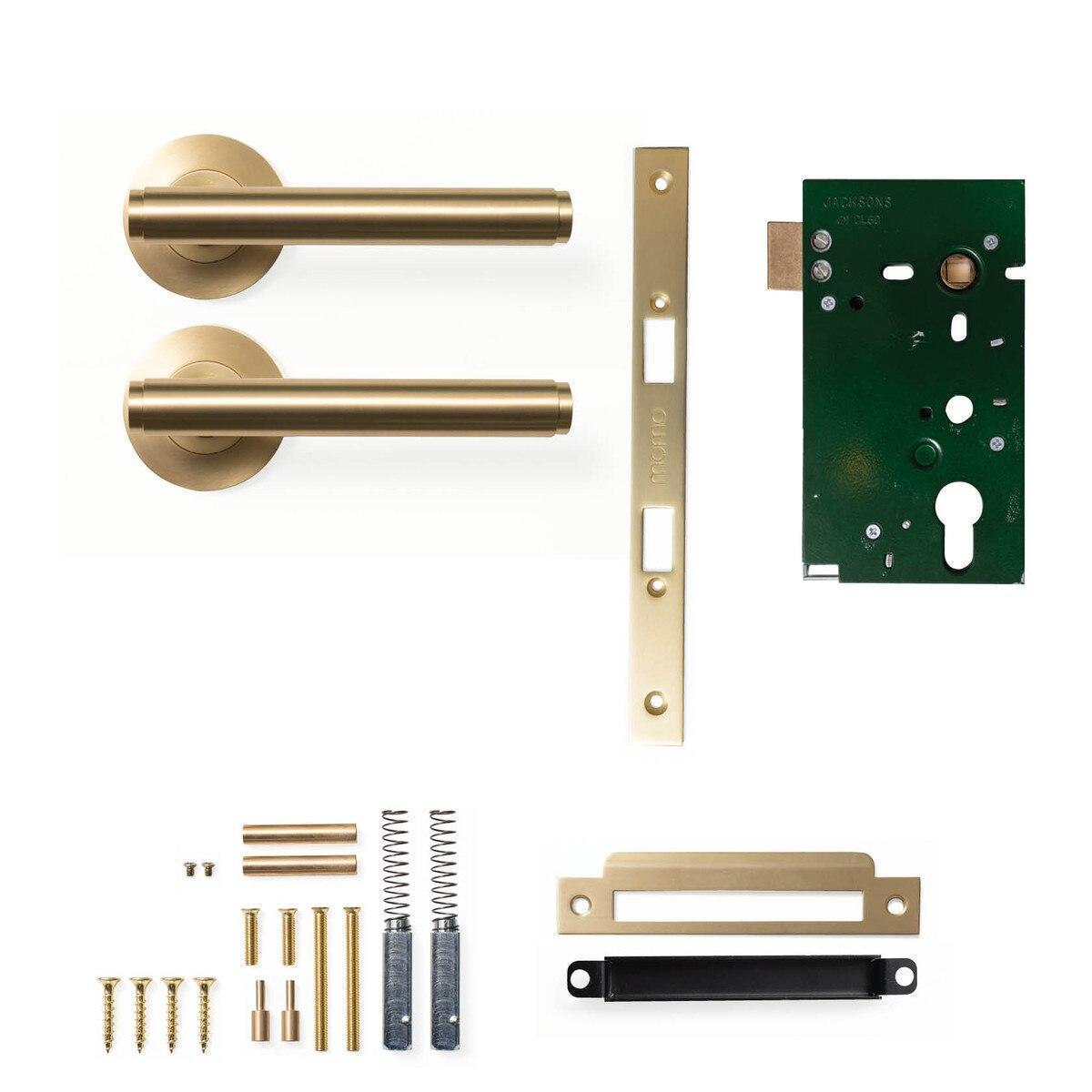 Momo Bellevue Plain Door Handle Mortice Lock Passage Set Brushed Satin Brass