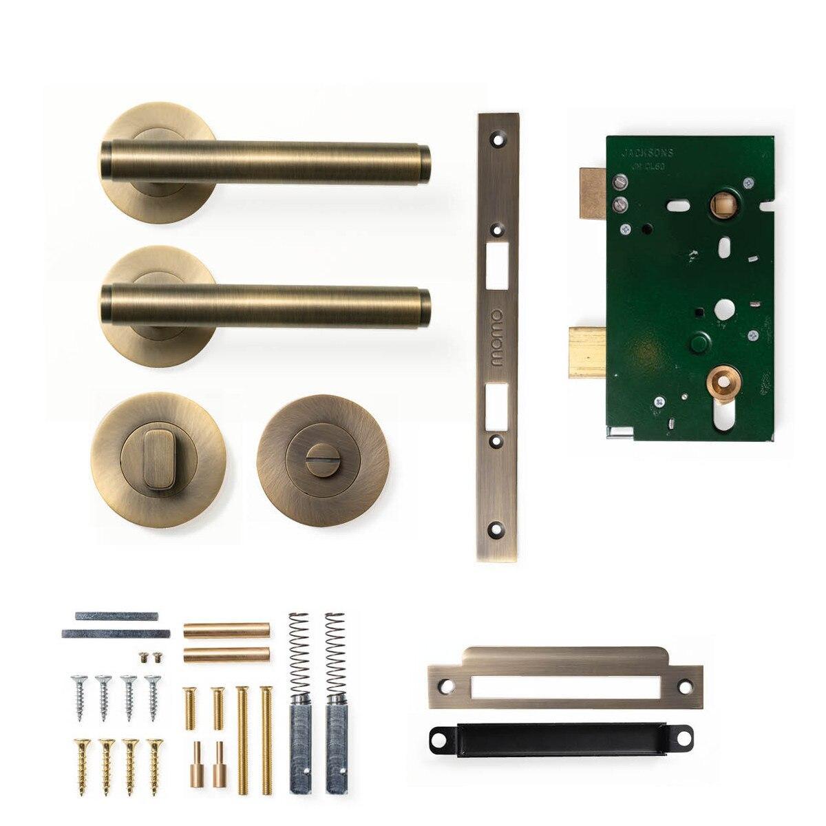 Momo Bellevue Plain Door Handle Mortice Lock Privacy Set Dark Brushed Brass