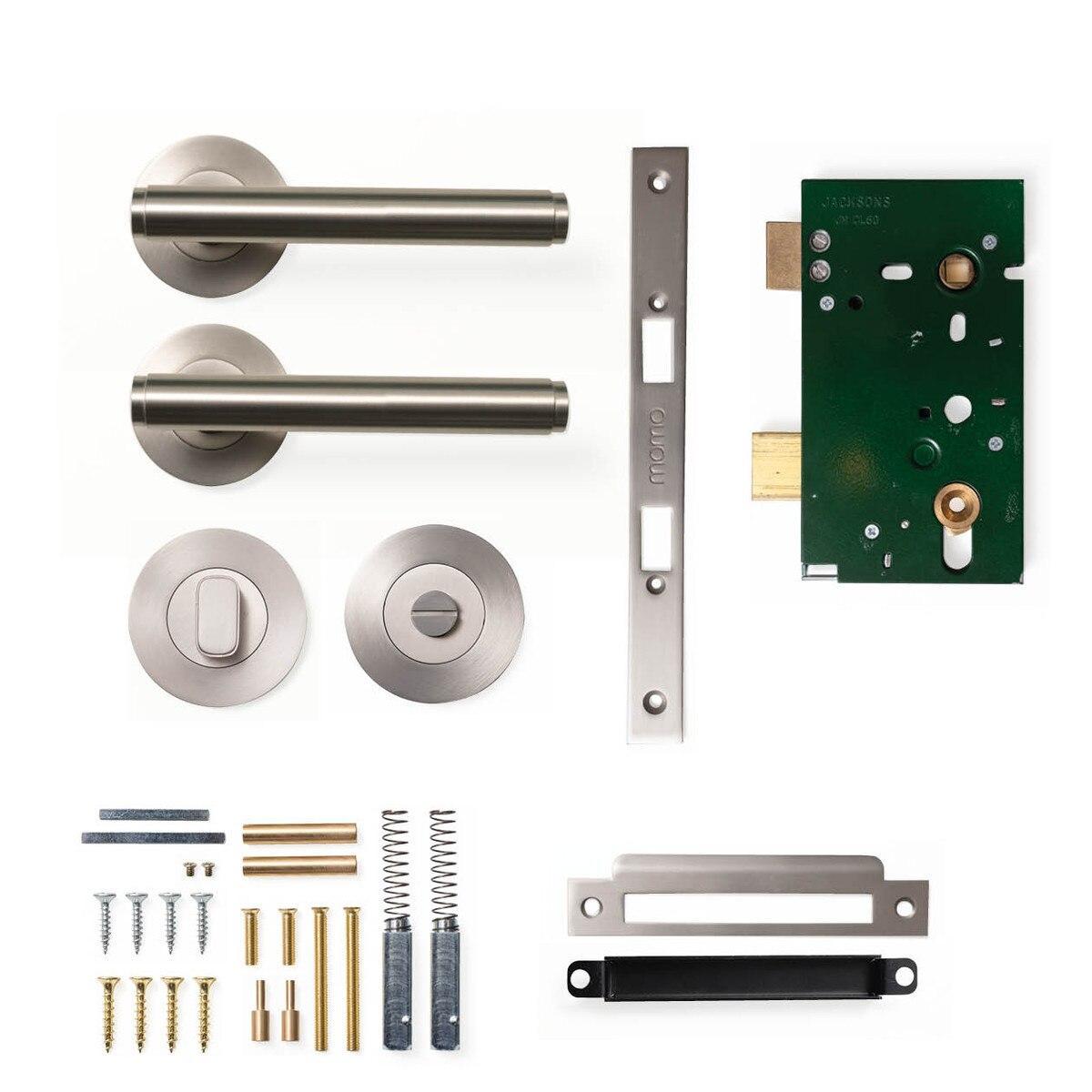 Momo Bellevue Plain Door Handle Mortice Lock Privacy Set Dull Brushed Nickel