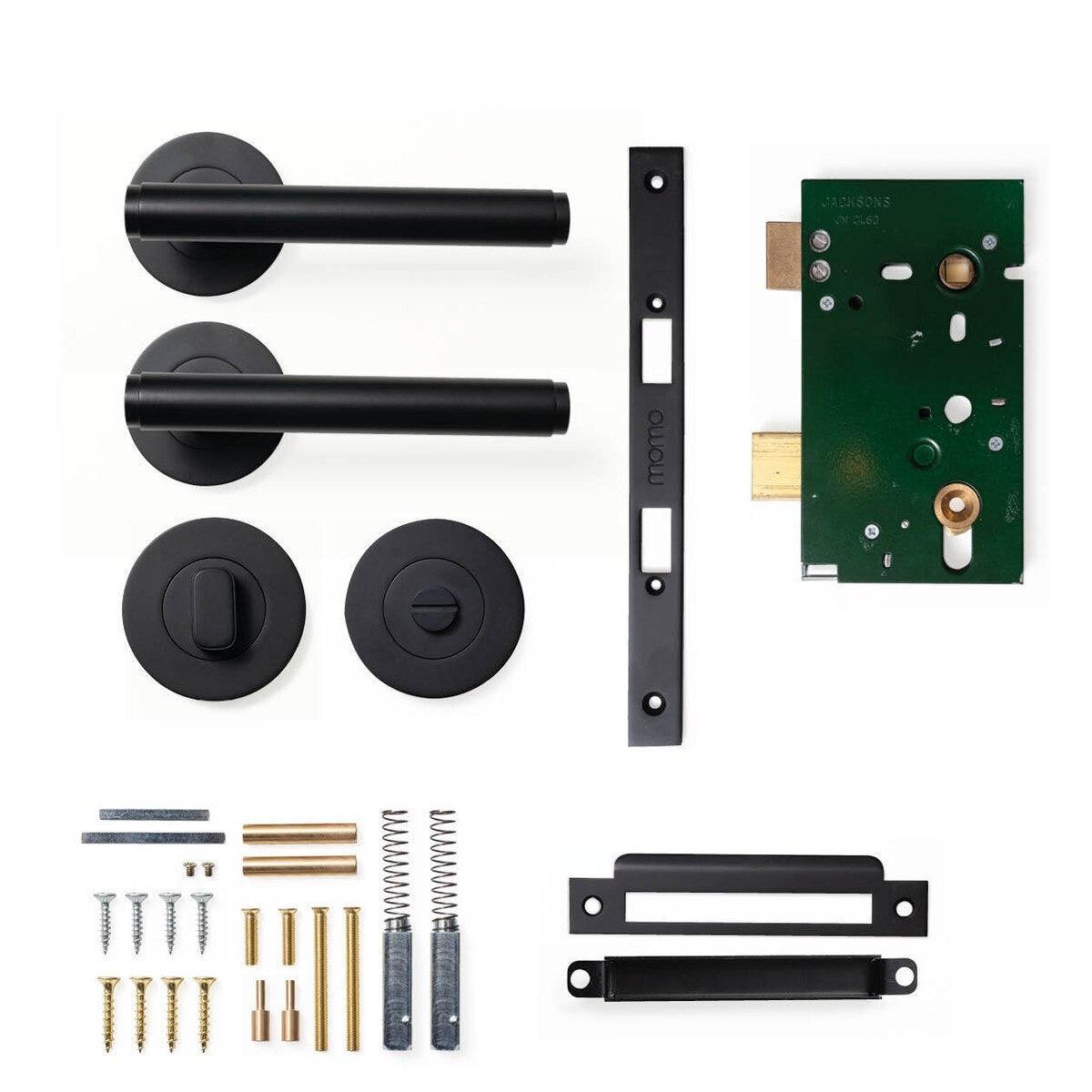 Momo Bellevue Plain Door Handle Mortice Lock Privacy Set Matt Black