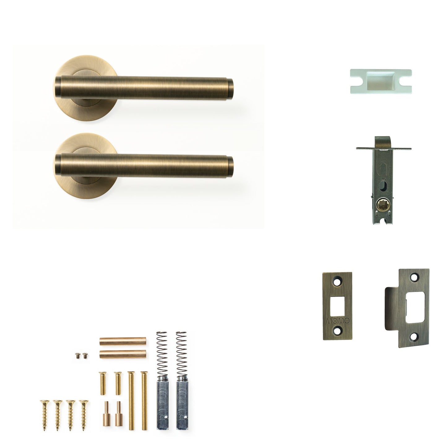 Momo Bellevue Plain Door Handle Tubular Latch Passage Set Dark Brushed Brass
