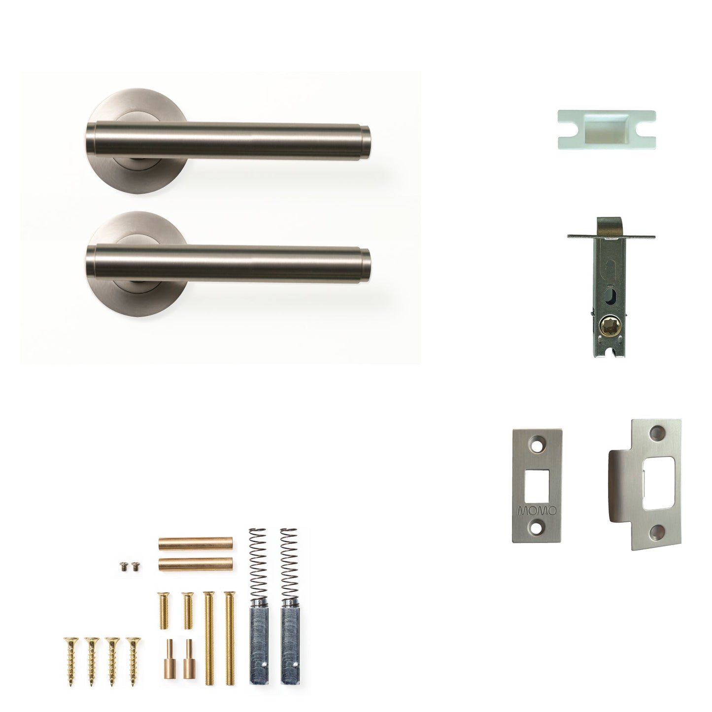 Momo Bellevue Plain Door Handle Tubular Latch Passage Set Dull Brushed Nickel