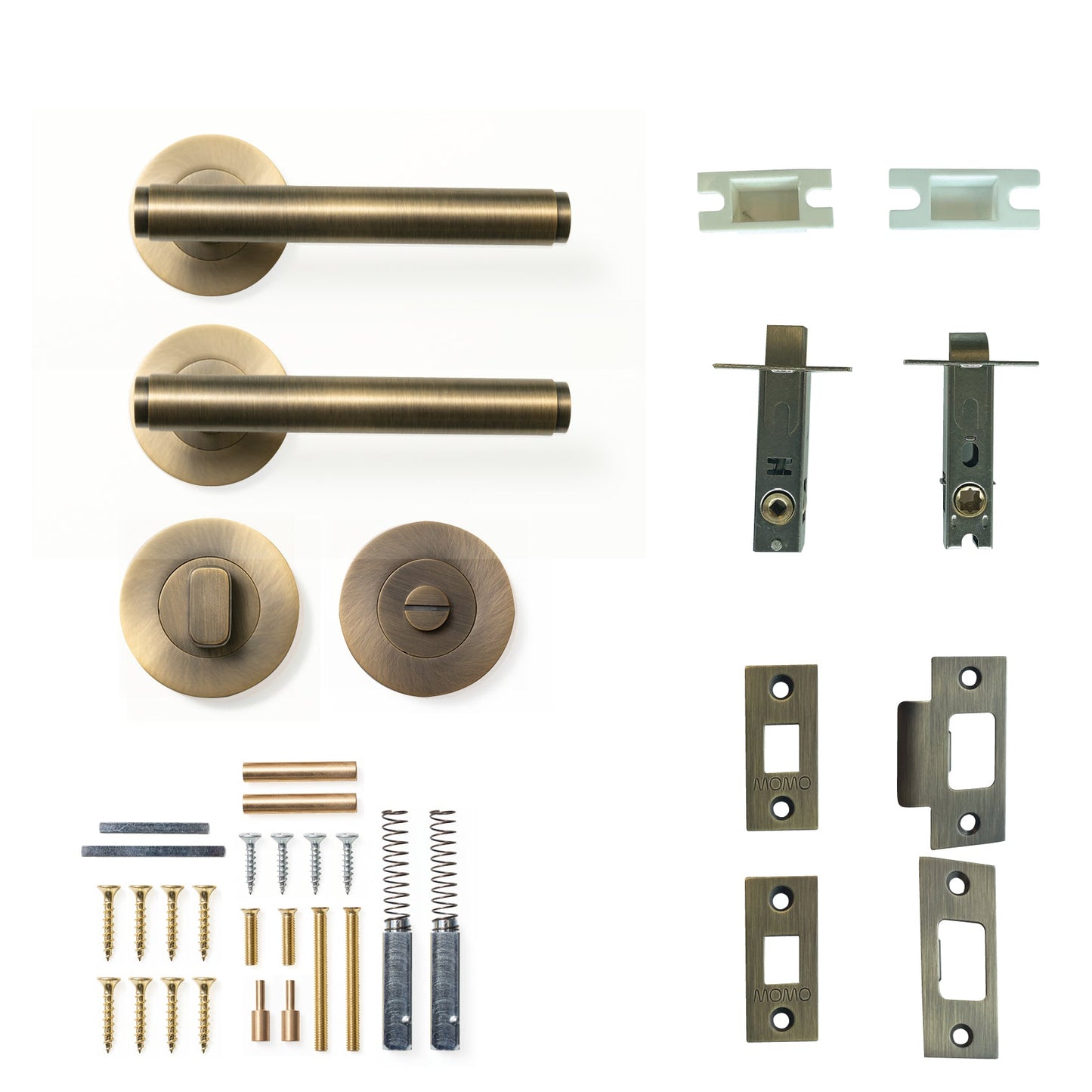 Momo Bellevue Plain Door Handle Tubular Latch Privacy Set Dark Brushed Brass