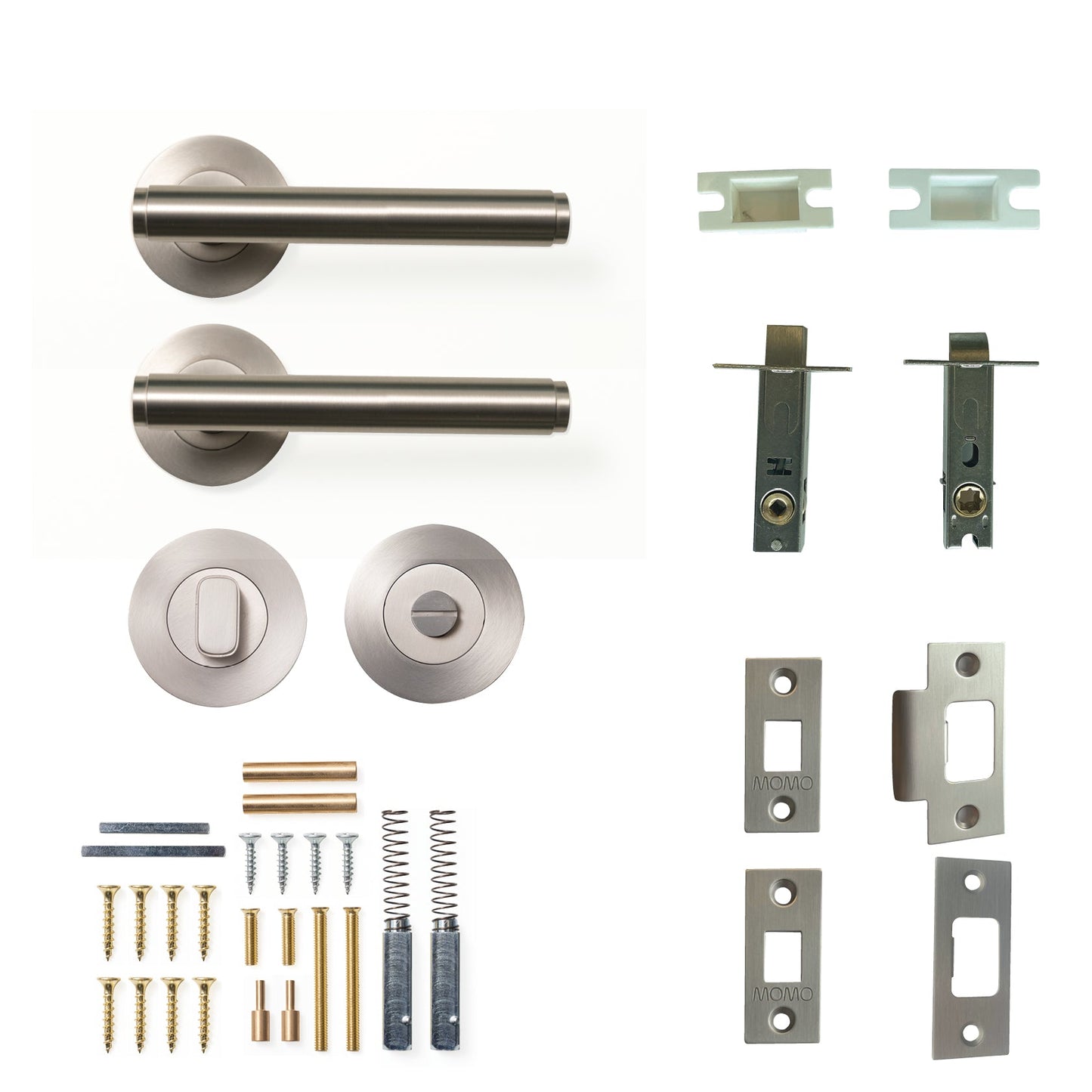 Momo Bellevue Plain Door Handle Tubular Latch Privacy Set Dull Brushed Nickel