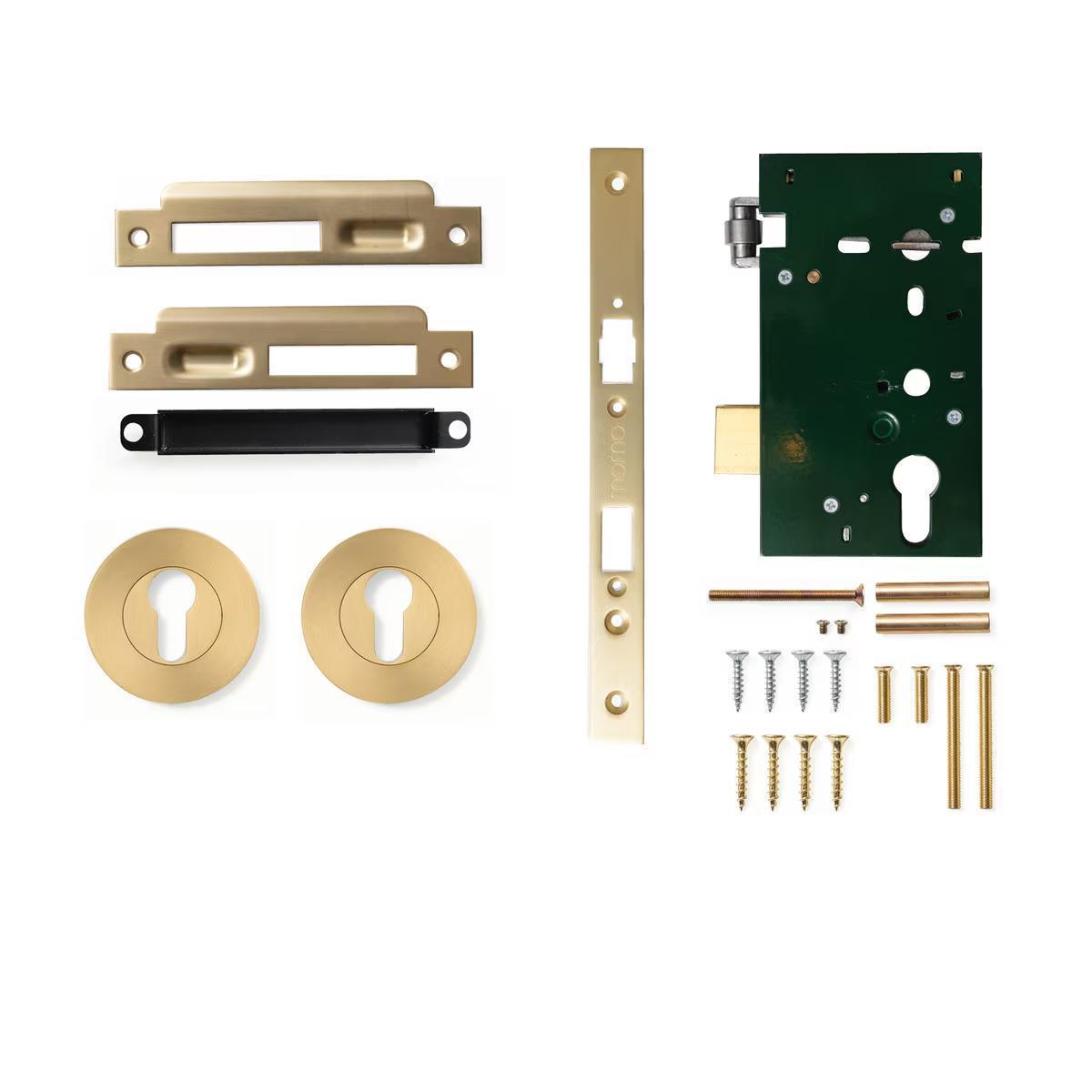 Momo Roller Mortice Entrance Set Brushed Satin Brass