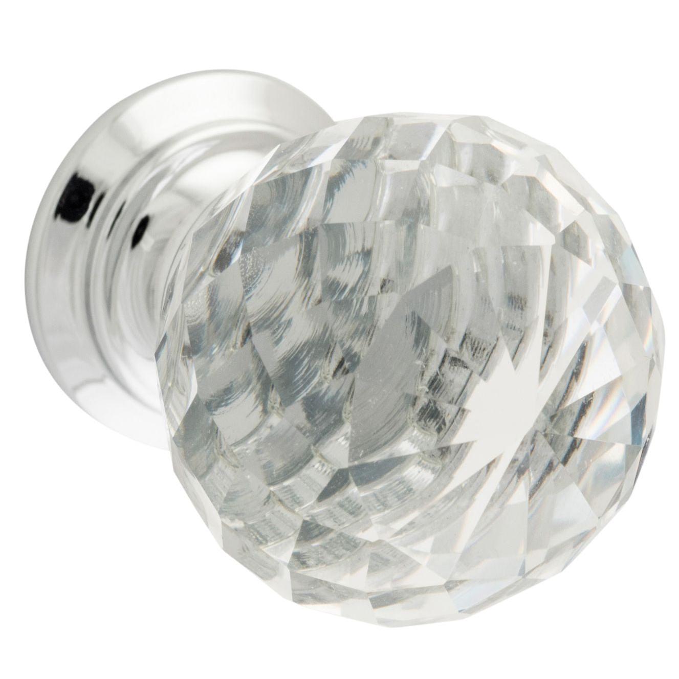 Tradco Cupboard Knob Diamond Clear Glass Chrome Plated D25xP35mm BP20mm