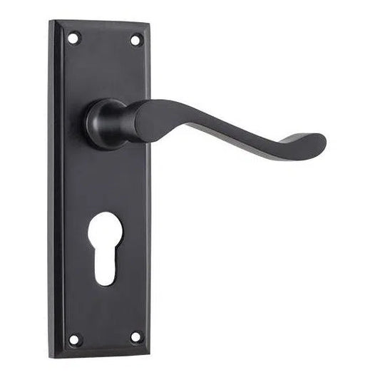 Tradco Door Handle Camden Euro Pair Matt Black