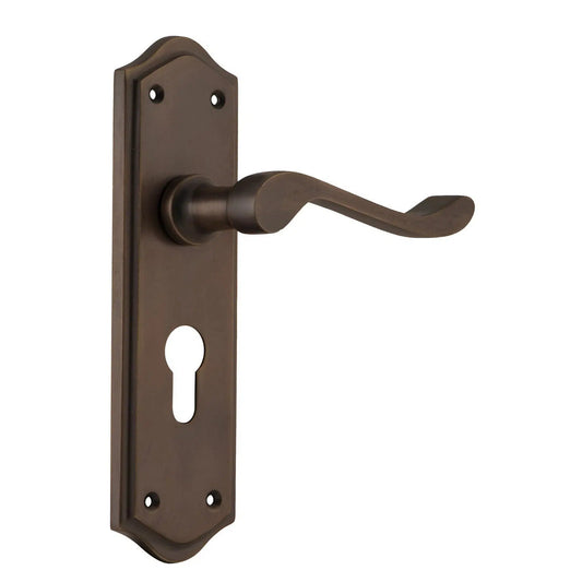 Tradco Door Handle Henley Euro Pair Antique Brass