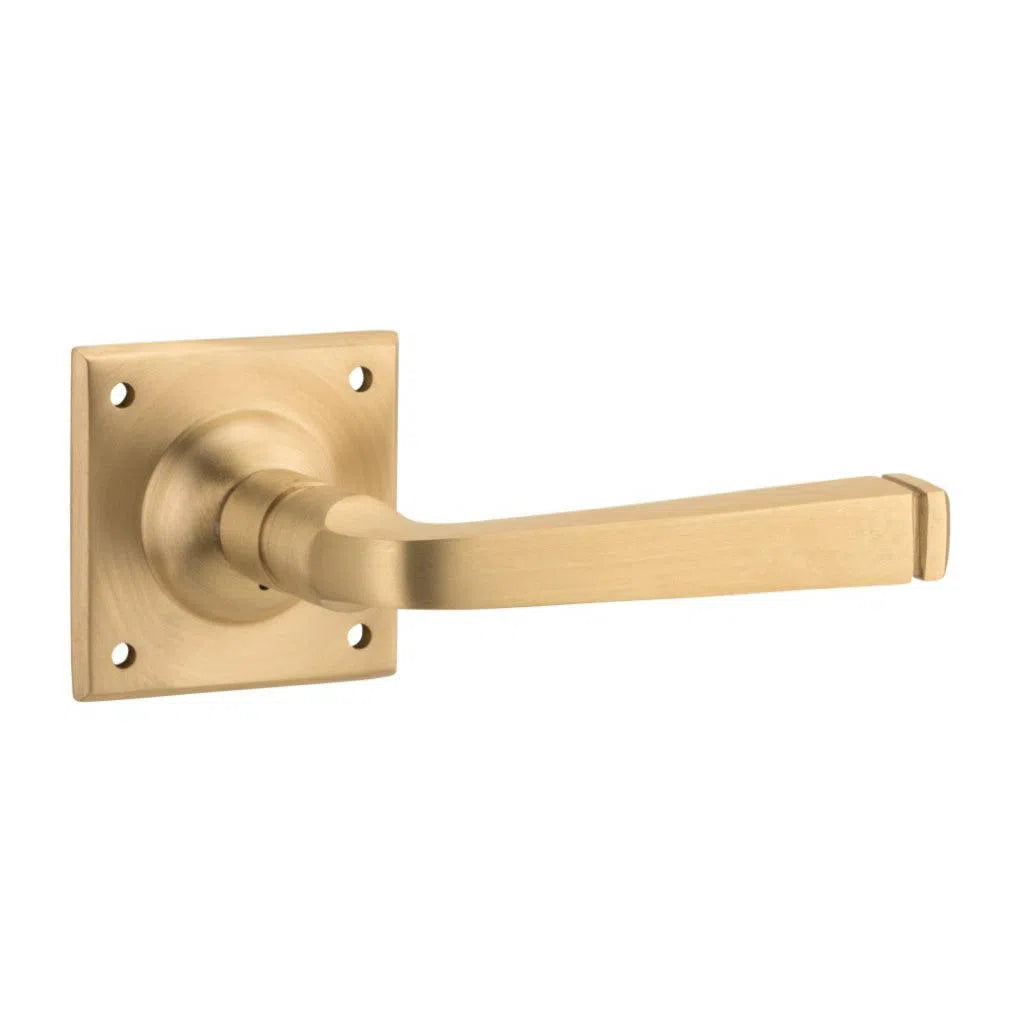 Tradco Door Handle Menton Square Rose Pair Unlacquered Satin Brass
