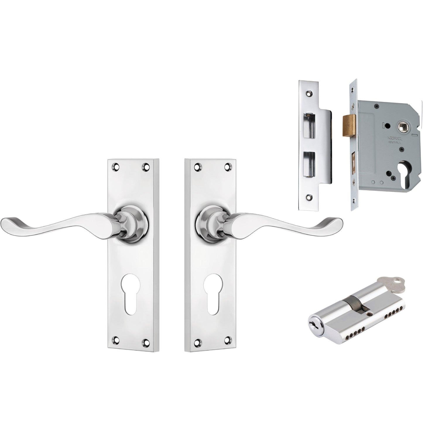 Tradco Door Handle Victorian Chrome Plated Key/Key Entrance Set