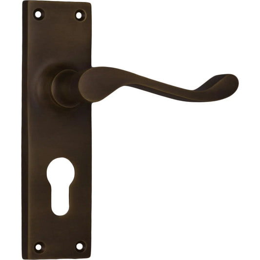 Tradco Door Handle Victorian Euro Pair Antique Brass