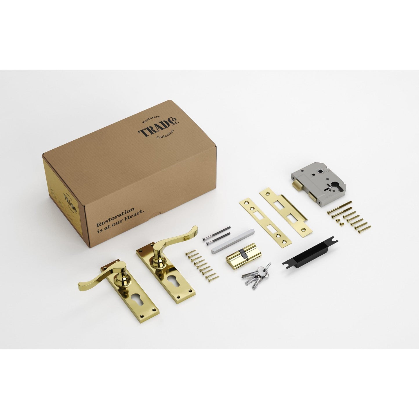 Tradco Door Handle Victorian Polished Brass Key/Key Entrance Set