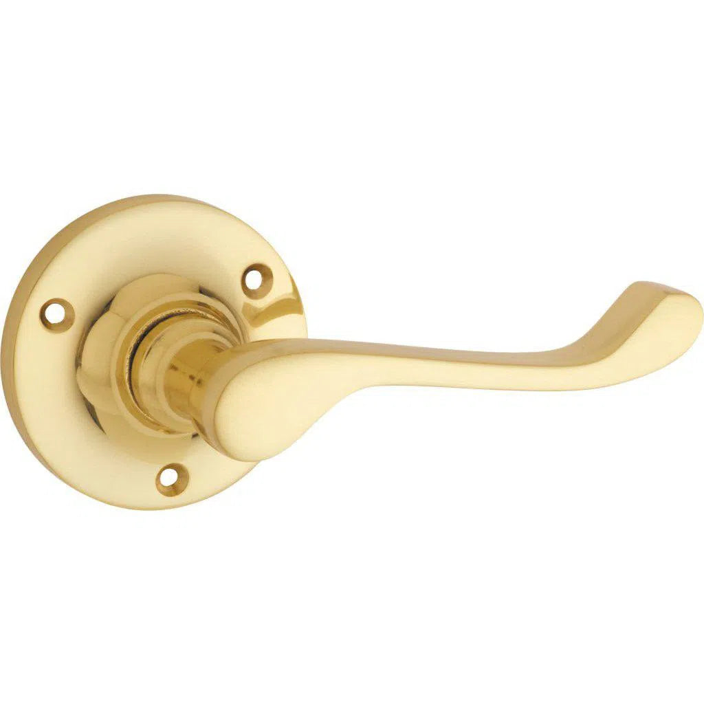 Tradco Door Handle Victorian Round Rose Pair Unlacquered Polished Brass