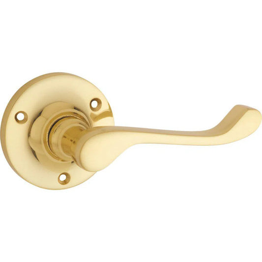 Tradco Door Handle Victorian Round Rose Pair Unlacquered Polished Brass