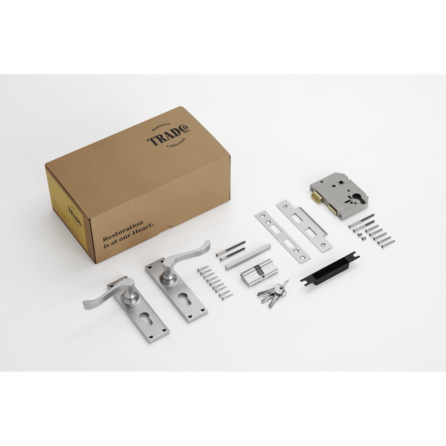 Tradco Door Handle Victorian Satin Chrome Key/Key Entrance Set