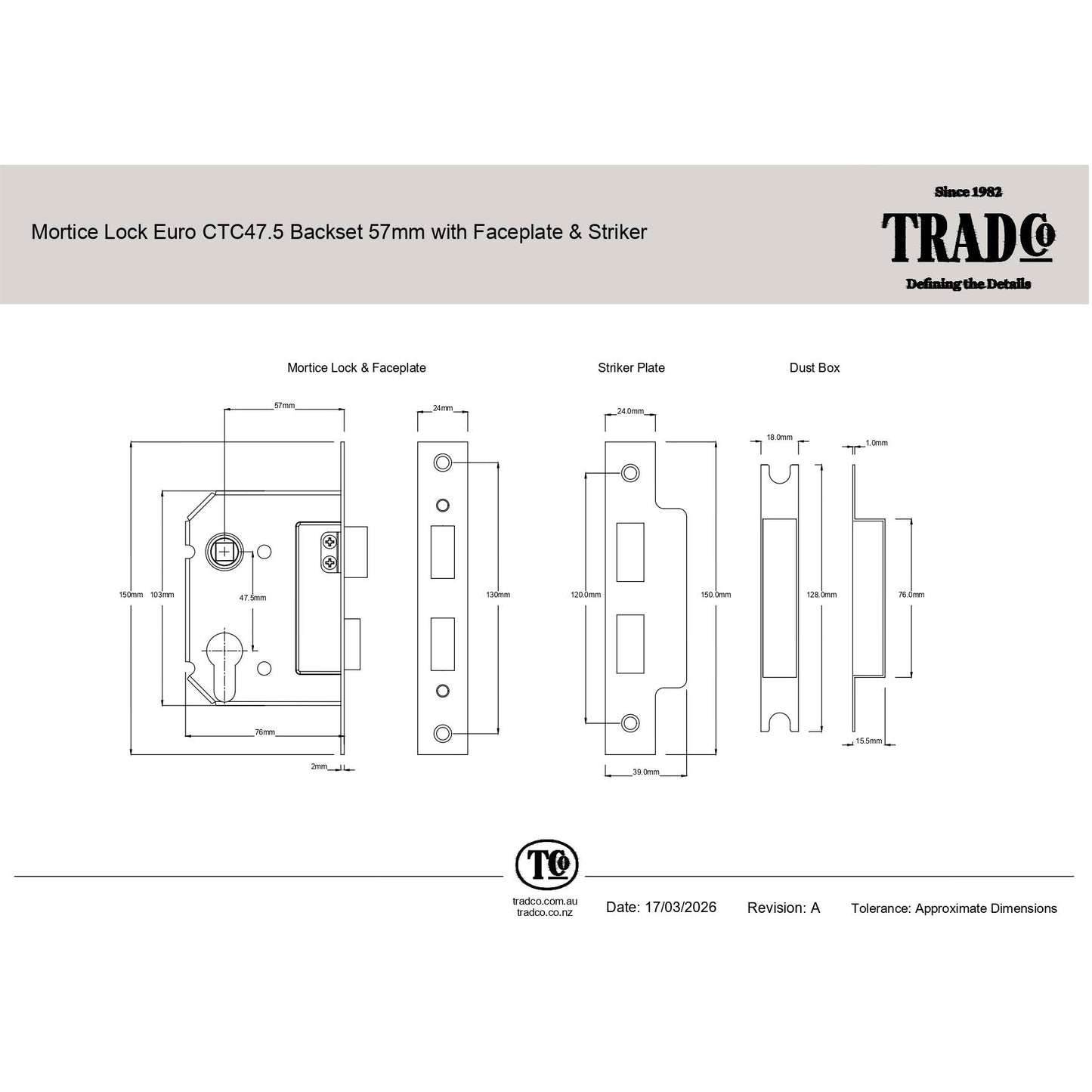 Tradco Door Knob Bungalow Matt Black Key/Key Entrance Set