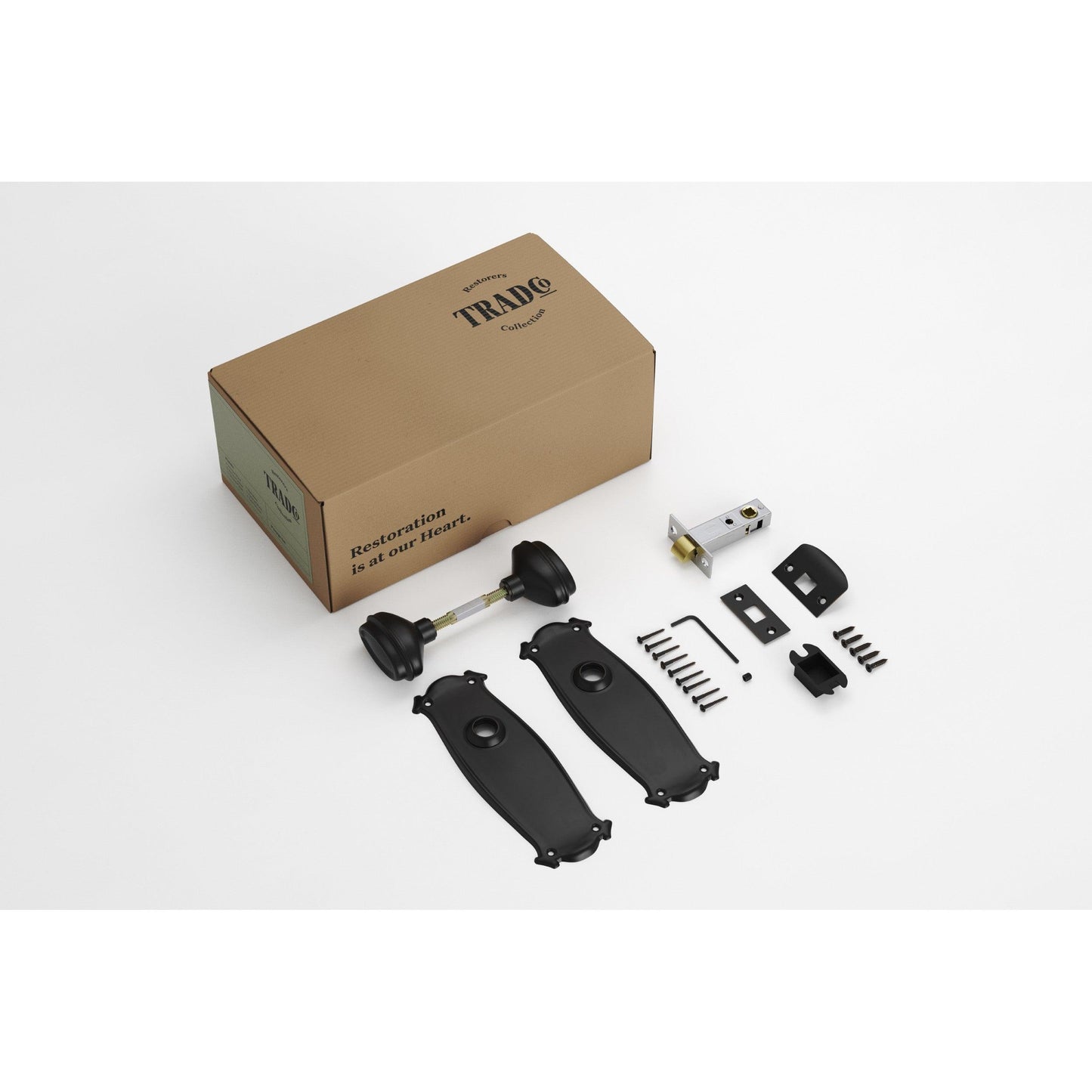 Tradco Door Knob Bungalow Matt Black Passage Set