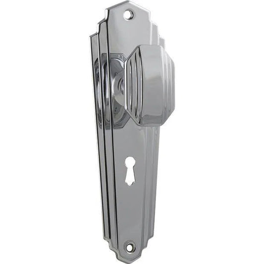 Tradco Door Knob Elwood Art Deco Lock Pair Chrome Plated