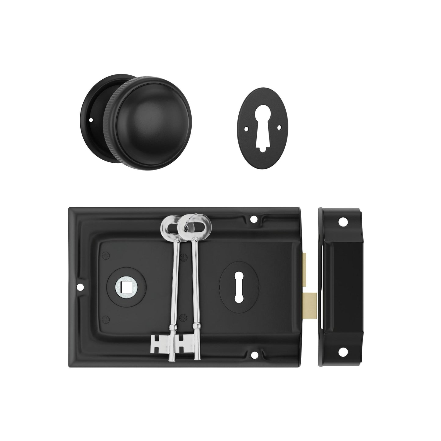 Tradco Door Knob Milled Edge Matt Black 45mm & Rim Lock MB Set