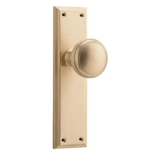 Tradco Door Knob Milton Latch Pair Unlacquered Satin Brass