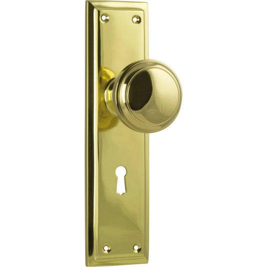 Tradco Door Knob Milton Lock Pair Unlacquered Polished Brass
