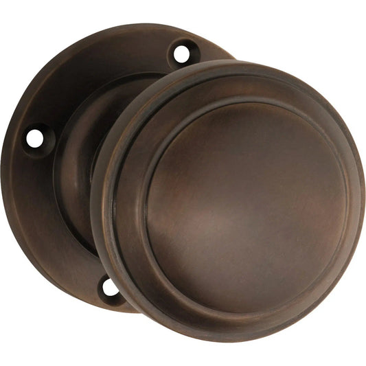 Tradco Door Knob Milton Round Rose Pair Antique Brass