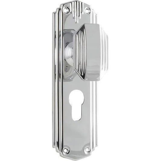 Tradco Door Knob Napier Art Deco Euro Pair Chrome Plated