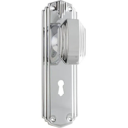 Tradco Door Knob Napier Art Deco Lock Pair Chrome Plated